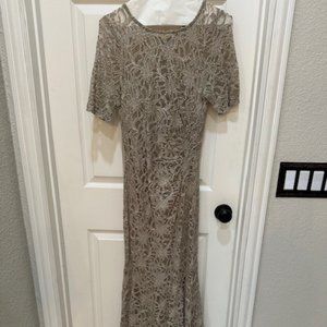 Long Taupe Lace Overlay Dress